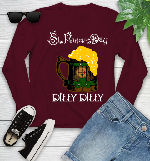 NFL Pittsburgh Steelers St Patrick's Day Dilly Dilly Beer Football Sports Youth Long Sleeve 6