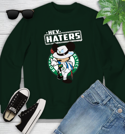 NBA Hey Haters Mickey Basketball Sports Boston Celtics Youth Sweatshirt 9