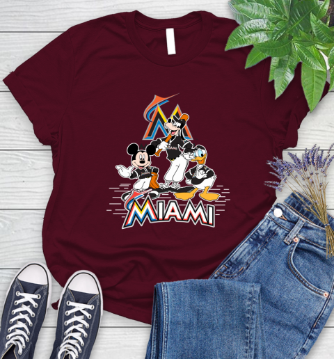 MLB Miami Marlins Mickey Mouse Donald Duck Goofy Baseball T Shirt Women's T-Shirt 7