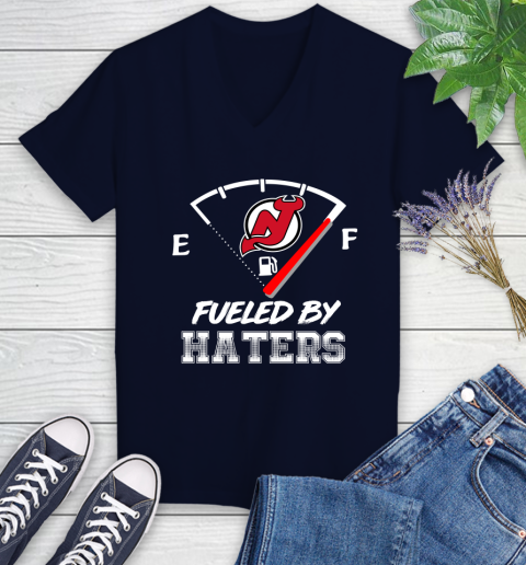 New Jersey Devils NHL Hockey Fueled By Haters Sports Women's V-Neck T-Shirt 2