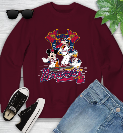 MLB Atlanta Braves Mickey Mouse Donald Duck Goofy Baseball T Shirt Youth Sweatshirt 4