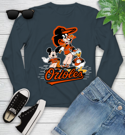 MLB Baltimore Orioles Mickey Mouse Donald Duck Goofy Baseball T Shirt Youth Long Sleeve 9
