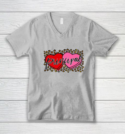 Leopard Candy Heart Principal Valentine Day Principal V Day V-Neck T-Shirt 5