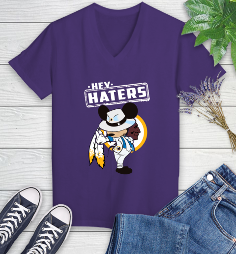 NFL Hey Haters Mickey Football Sports Washington Redskins Women's V-Neck T-Shirt 3