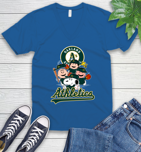 MLB Oakland Athletics Snoopy Charlie Brown Woodstock The Peanuts Movie Baseball T Shirt_000 V-Neck T-Shirt 5