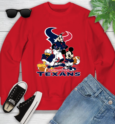NFL Houston Texans Mickey Mouse Donald Duck Goofy Football Shirt Youth Sweatshirt 8