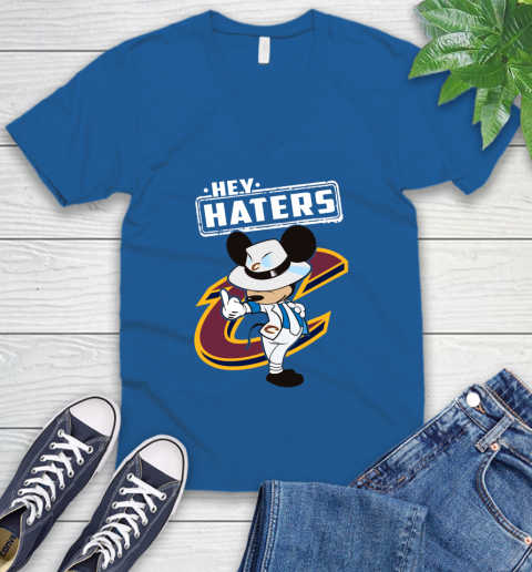 NBA Hey Haters Mickey Basketball Sports Cleveland Cavaliers V-Neck T-Shirt 5