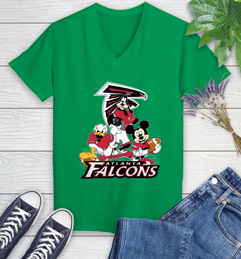 NFL Atlanta Falcons Mickey Mouse Donald Duck Goofy Football Shirt Women's V-Neck T-Shirt - Image 6