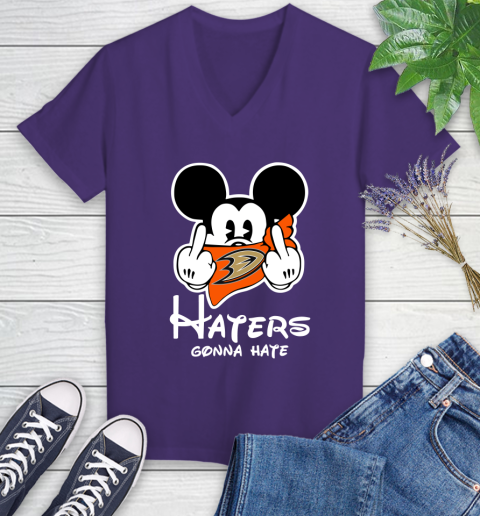NHL Anaheim Ducks Haters Gonna Hate Mickey Mouse Disney Hockey T Shirt Women's V-Neck T-Shirt 3