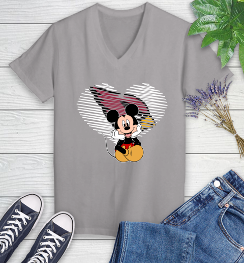 NFL Arizona Cardinals The Heart Mickey Mouse Disney Football T Shirt_000 Women's V-Neck T-Shirt 4