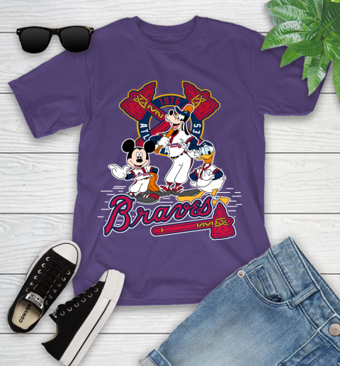 MLB Atlanta Braves Mickey Mouse Donald Duck Goofy Baseball T Shirt Youth T-Shirt 3