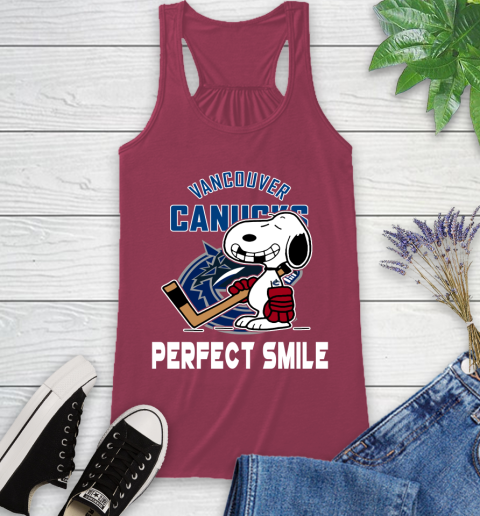 NHL Vancouver Canucks Snoopy Perfect Smile The Peanuts Movie Hockey T Shirt Racerback Tank 7