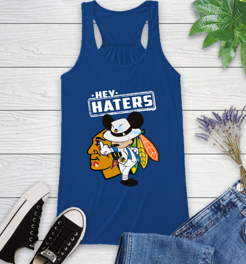 NHL Hey Haters Mickey Hockey Sports Chicago Blackhawks Racerback Tank 8