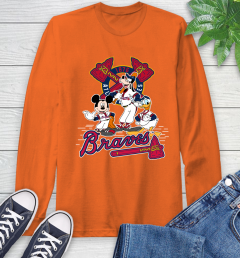 MLB Atlanta Braves Mickey Mouse Donald Duck Goofy Baseball T Shirt Long Sleeve T-Shirt 4