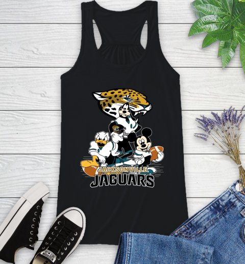 NFL Jacksonville Jaguars Mickey Mouse Donald Duck Goofy Football Shirt Racerback Tank