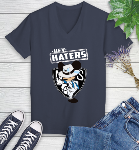 NBA Hey Haters Mickey Basketball Sports Brooklyn Nets Women's V-Neck T-Shirt 12