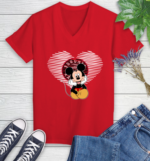 NBA Toronto Raptors The Heart Mickey Mouse Disney Basketball Women's V-Neck T-Shirt 11