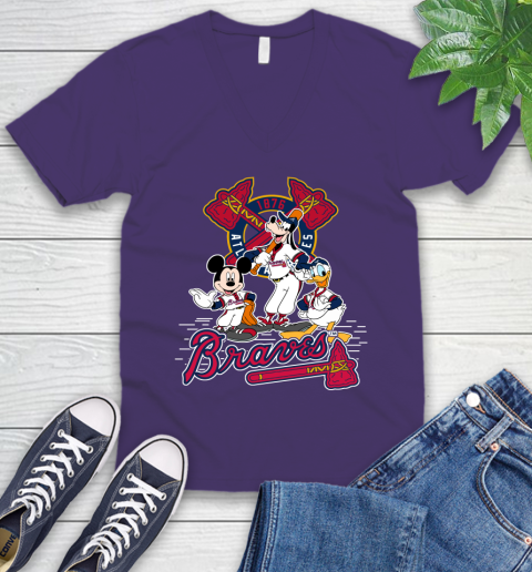 MLB Atlanta Braves Mickey Mouse Donald Duck Goofy Baseball T Shirt V-Neck T-Shirt 9