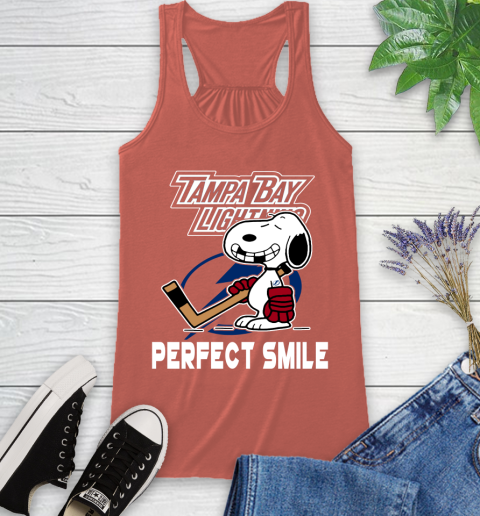 NHL Tampa Bay Lightning Snoopy Perfect Smile The Peanuts Movie Hockey T Shirt Racerback Tank 3