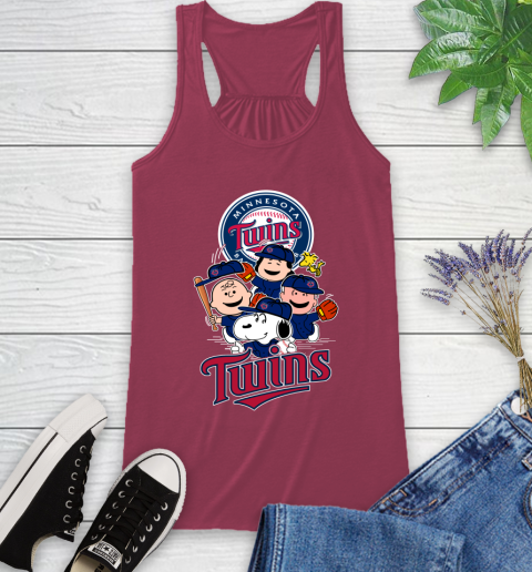 MLB Minnesota Twins Snoopy Charlie Brown Woodstock The Peanuts Movie Baseball T Shirt_000 Racerback Tank 7