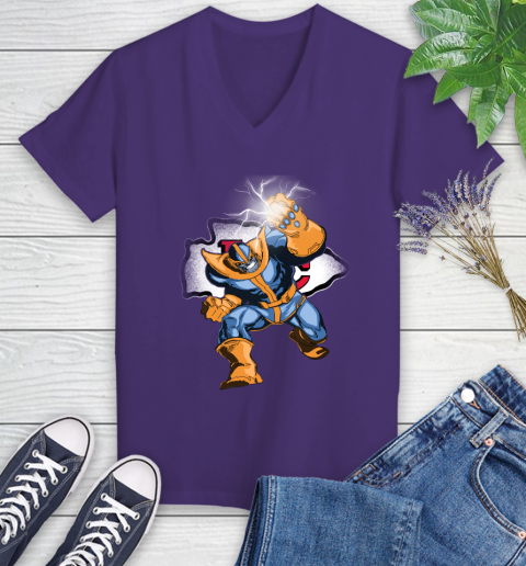 Kansas City Chiefs NFL Football Thanos Avengers Infinity War Marvel Women's V-Neck T-Shirt 3