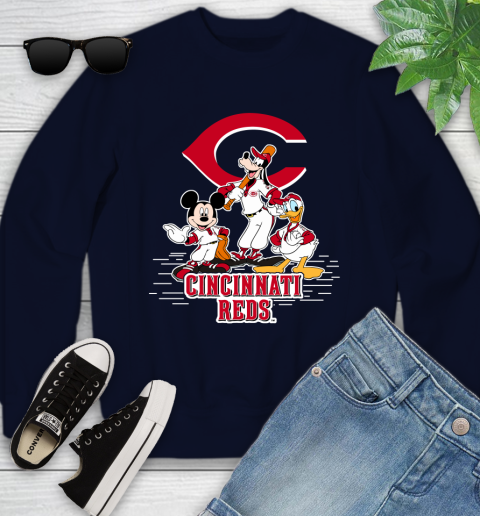 MLB Cincinnati Reds Mickey Mouse Donald Duck Goofy Baseball T Shirt Youth Sweatshirt 2