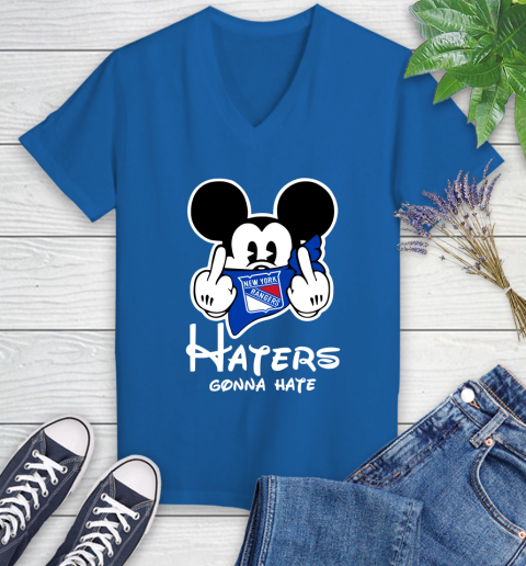 NHL New York Rangers Haters Gonna Hate Mickey Mouse Disney Hockey T Shirt Women's V-Neck T-Shirt 10