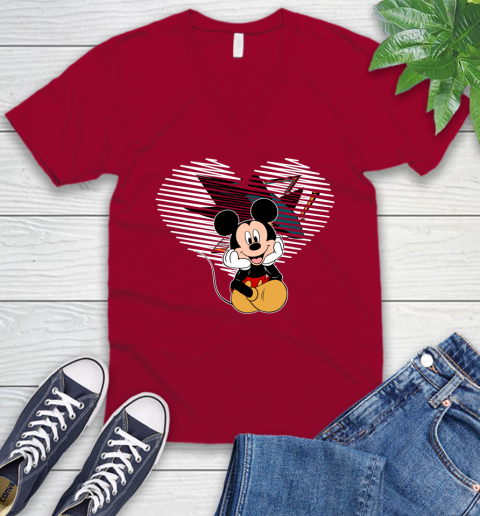 NHL San Jose Sharks The Heart Mickey Mouse Disney Hockey V-Neck T-Shirt 7