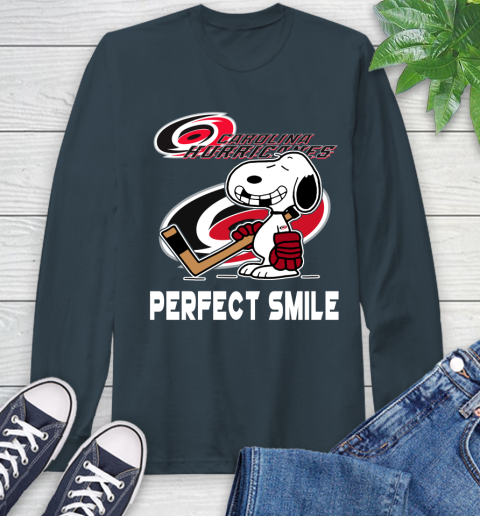 NHL Carolina Hurricanes Snoopy Perfect Smile The Peanuts Movie Hockey T Shirt Long Sleeve T-Shirt 9