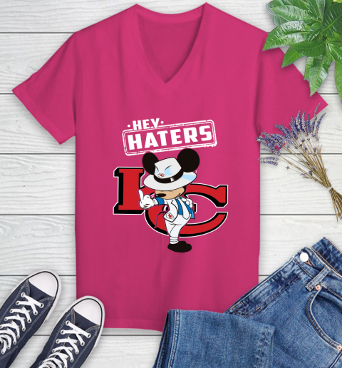 NFL Hey Haters Mickey Football Sports Kansas City Chiefs Women's V-Neck T-Shirt 9
