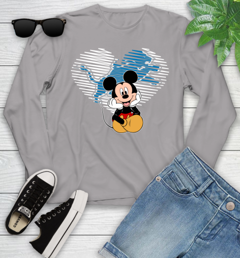 NFL Detroit Lions The Heart Mickey Mouse Disney Football T Shirt_000 Youth Long Sleeve 5
