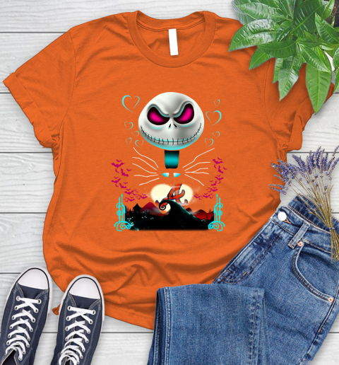 MLB Atlanta Braves Jack Skellington Sally The Nightmare Before Christmas Baseball Women's T-Shirt 3