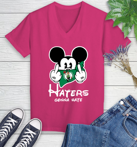 NBA Boston Celtics Haters Gonna Hate Mickey Mouse Disney Basketball T Shirt Women's V-Neck T-Shirt 9