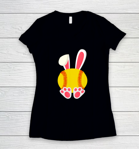 Easter Bunny Rabbit Baseball Funny Women's V-Neck T-Shirt