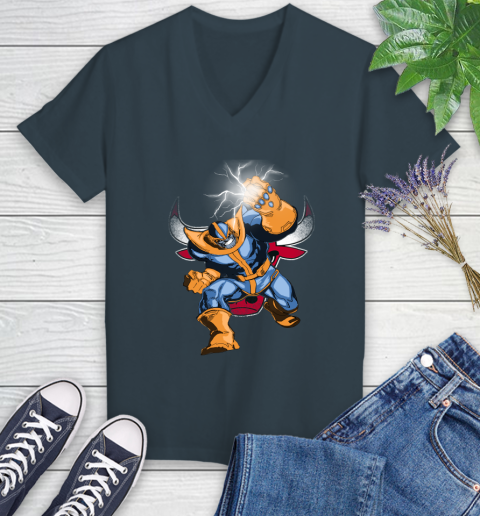 Chicago Bulls NBA Basketball Thanos Avengers Infinity War Marvel Women's V-Neck T-Shirt 8