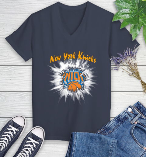 New York Knicks NBA Basketball Rip Sports Women's V-Neck T-Shirt 12