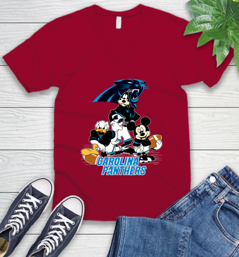 NFL Carolina Panthers Mickey Mouse Donald Duck Goofy Football Shirt V-Neck T-Shirt 7