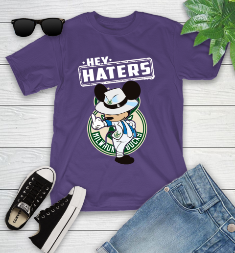 NBA Hey Haters Mickey Basketball Sports Milwaukee Bucks Youth T-Shirt 3
