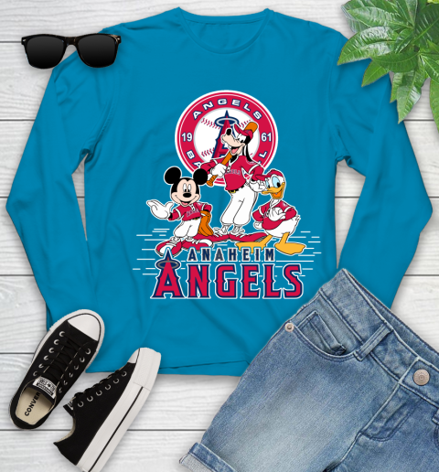 MLB Los Angeles Angels Mickey Mouse Donald Duck Goofy Baseball T Shirt Youth Long Sleeve 8