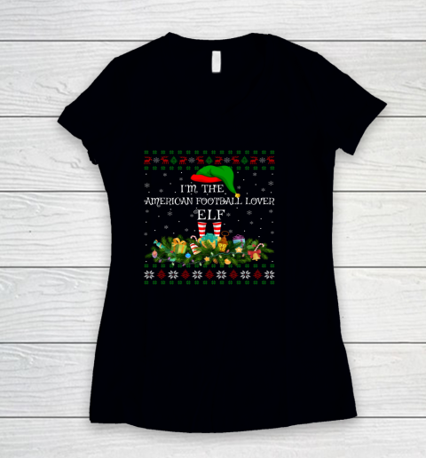 Matching Family Ugly American Football Lover Elf Christmas Women's V-Neck T-Shirt