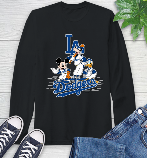 MLB Los Angeles Dodgers Mickey Mouse Donald Duck Goofy Baseball T Shirt Long Sleeve T-Shirt