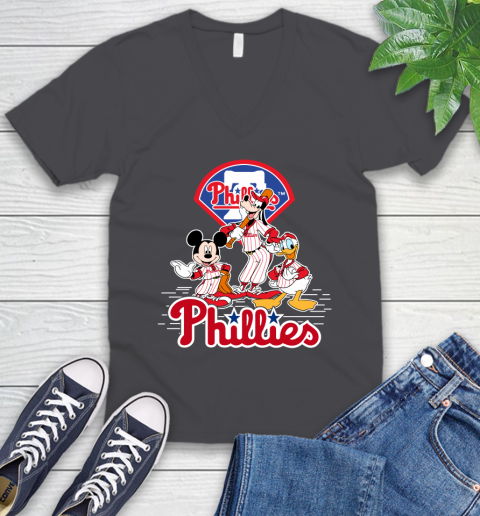 MLB Philadelphia Phillies Mickey Mouse Donald Duck Goofy Baseball T Shirt V-Neck T-Shirt 4