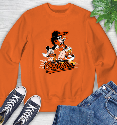 MLB Baltimore Orioles Mickey Mouse Donald Duck Goofy Baseball T Shirt Sweatshirt 3