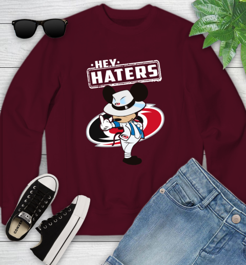 NHL Hey Haters Mickey Hockey Sports Carolina Hurricanes Youth Sweatshirt 4