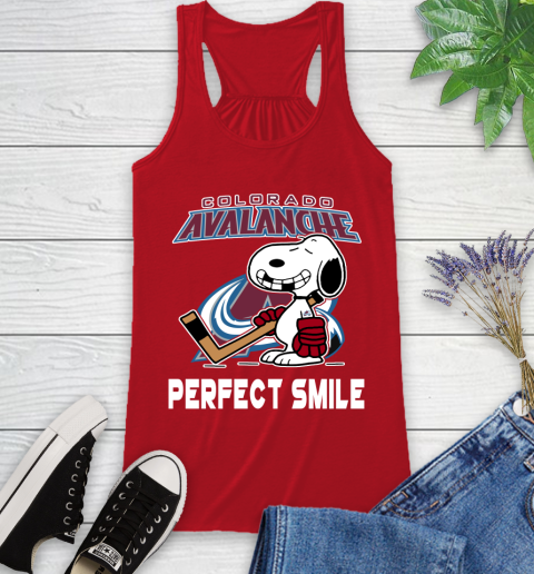 NHL Colorado Avalanche Snoopy Perfect Smile The Peanuts Movie Hockey T Shirt Racerback Tank 5