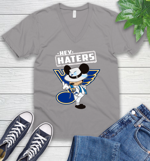 NHL Hey Haters Mickey Hockey Sports St.Louis Blues V-Neck T-Shirt 3