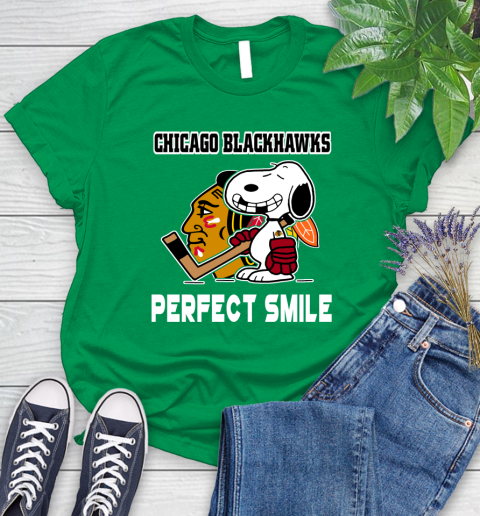 NHL Chicago Blackhawks Snoopy Perfect Smile The Peanuts Movie Hockey T Shirt Women's T-Shirt 9
