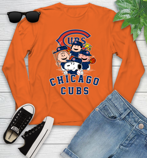 MLB Chicago Cubs Snoopy Charlie Brown Woodstock The Peanuts Movie Baseball T Shirt Youth Long Sleeve 3