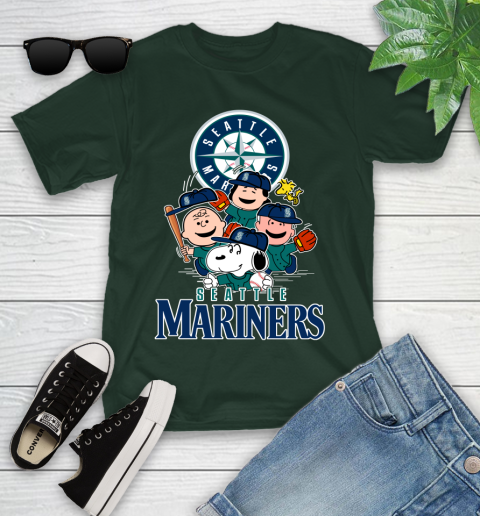 MLB Seattle Mariners Snoopy Charlie Brown Woodstock The Peanuts Movie Baseball T Shirt_000 Youth T-Shirt 5
