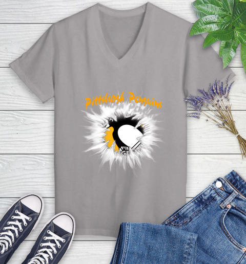 Pittsburgh Penguins NHL Hockey Adoring Fan Rip Sports Women's V-Neck T-Shirt 4